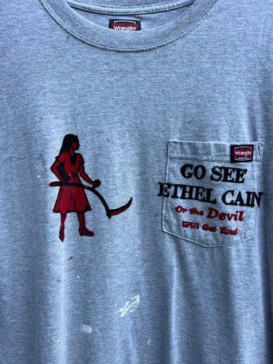 Go See Ethel Cain or the Devil Will Get You - Grey Wrangler T-shirt