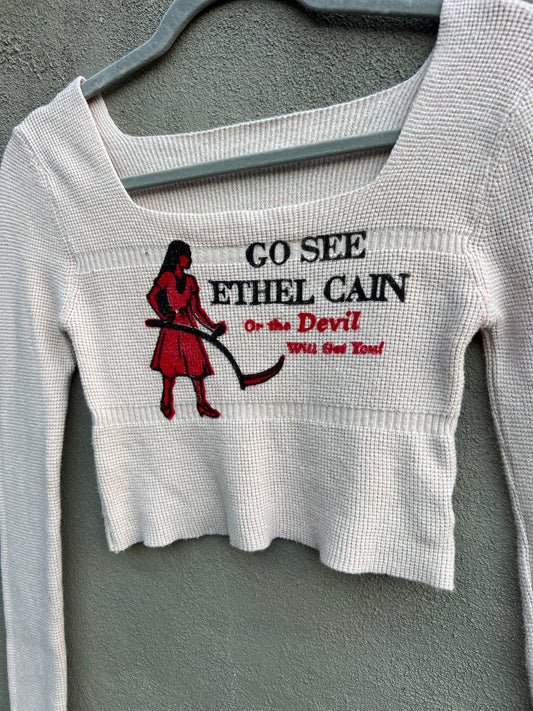Go See Ethel Cain or the Devil Will Get You - Tan Waffle-Knit Crop Top