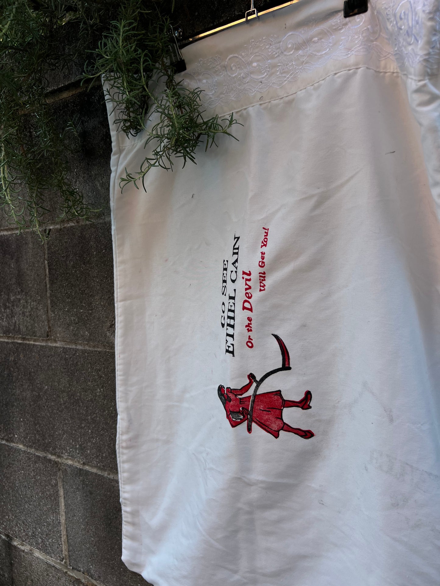 Go See Ethel Cain or the Devil Will Get You - White Embroidered Pillowcase
