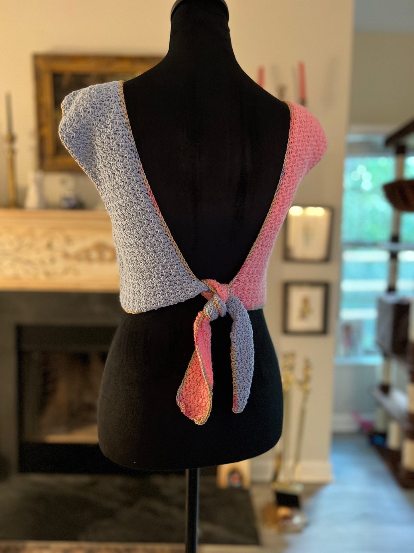 Pink & Blue Tie-Back Top