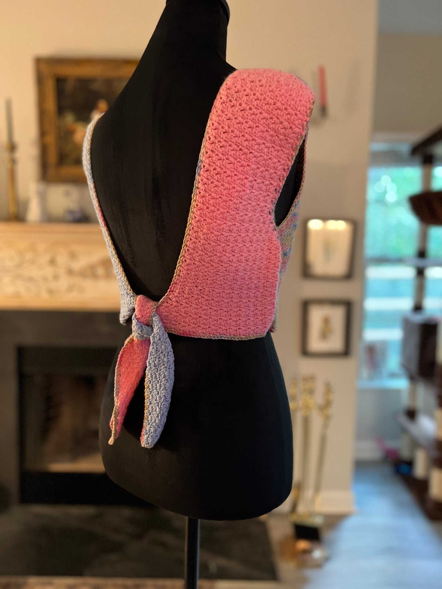 Pink & Blue Tie-Back Top
