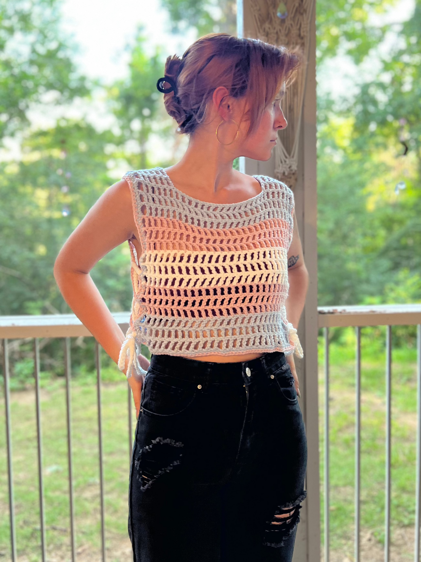 Trans Flag Mesh Crop Top