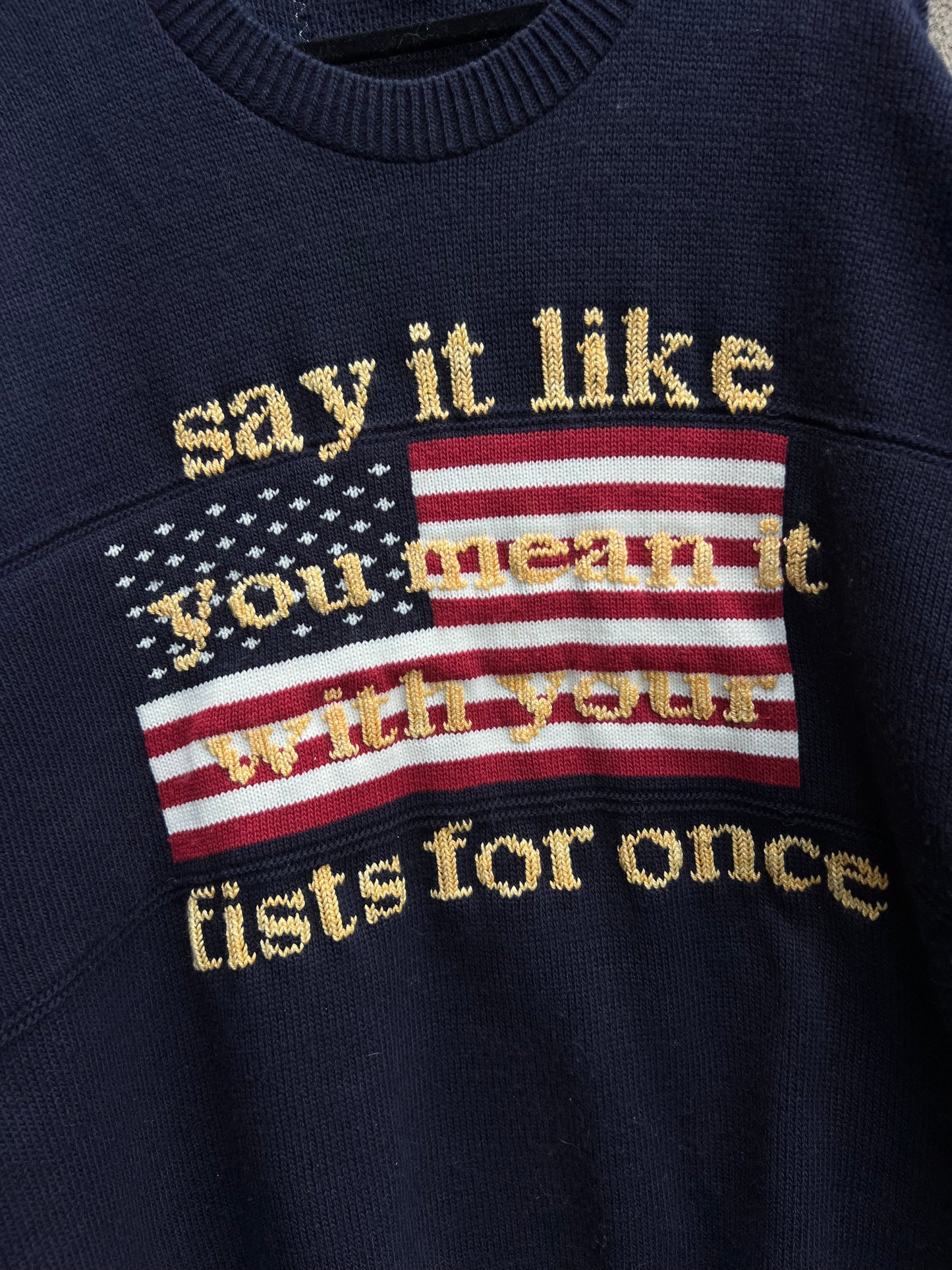 Say it Like You Mean it - Hand Embroidered Navy Sweater