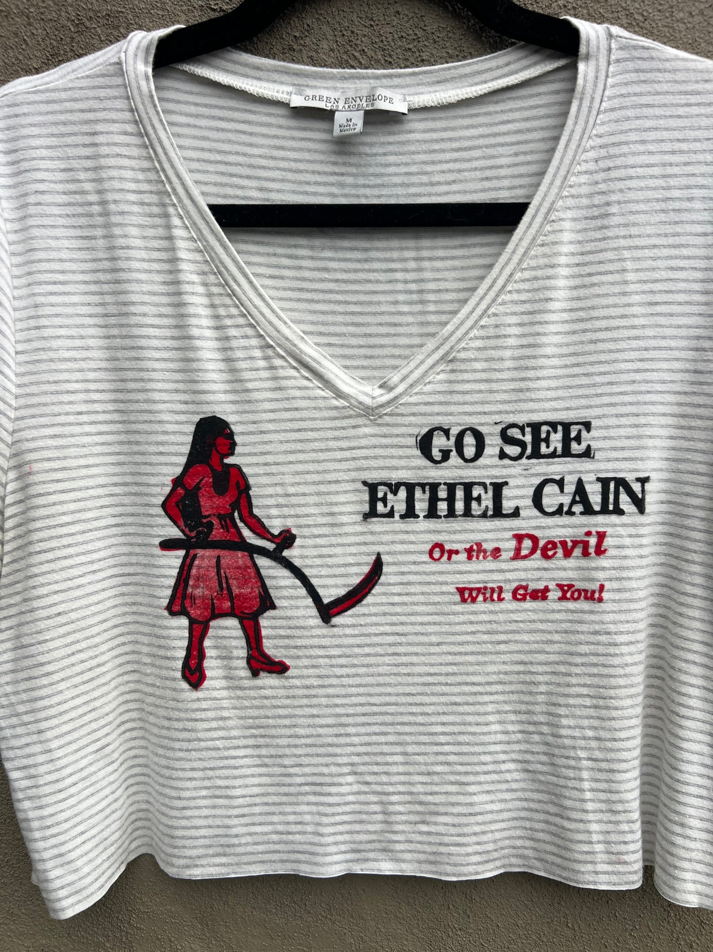 Go See Ethel Cain or the Devil Will Get You - Striped Cropped Tshirt