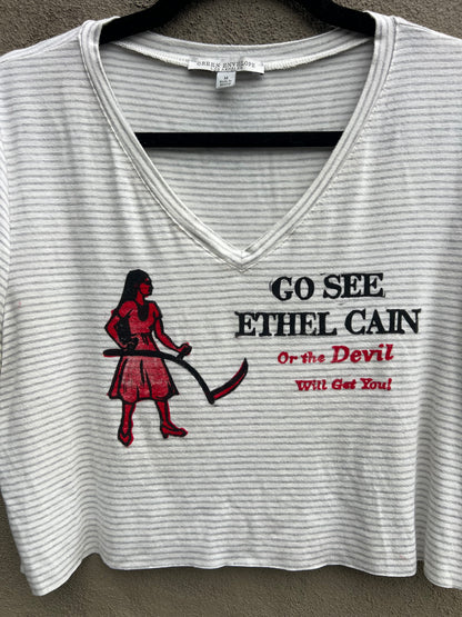 Go See Ethel Cain or the Devil Will Get You - Striped Cropped Tshirt