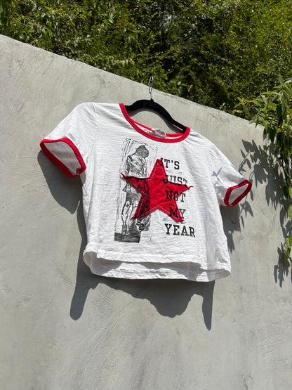 Not My Year - Red & White Ringer Baby Tee - D+M