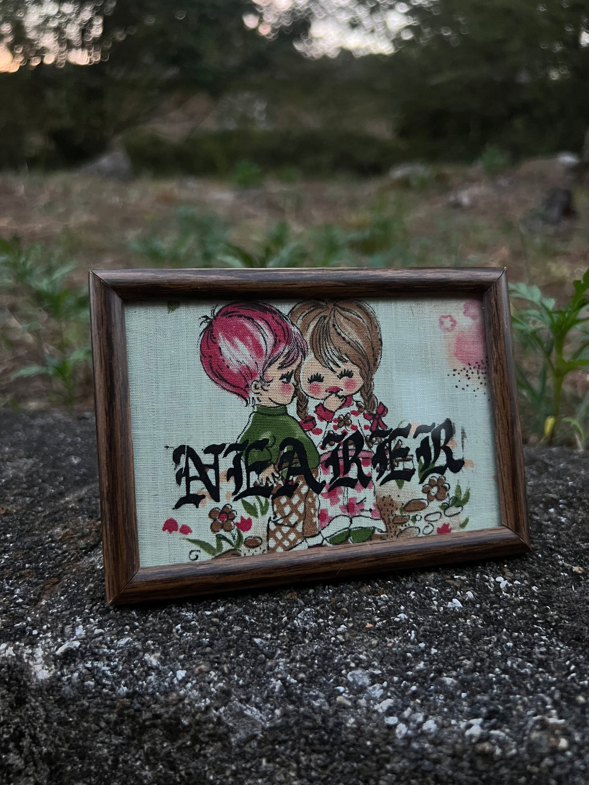 Nearer - Framed Print on Vintage Fabric