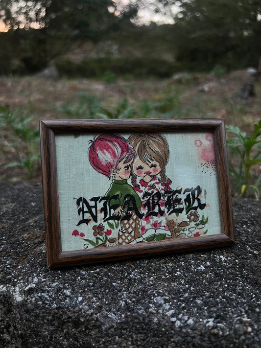 Nearer - Framed Print on Vintage Fabric