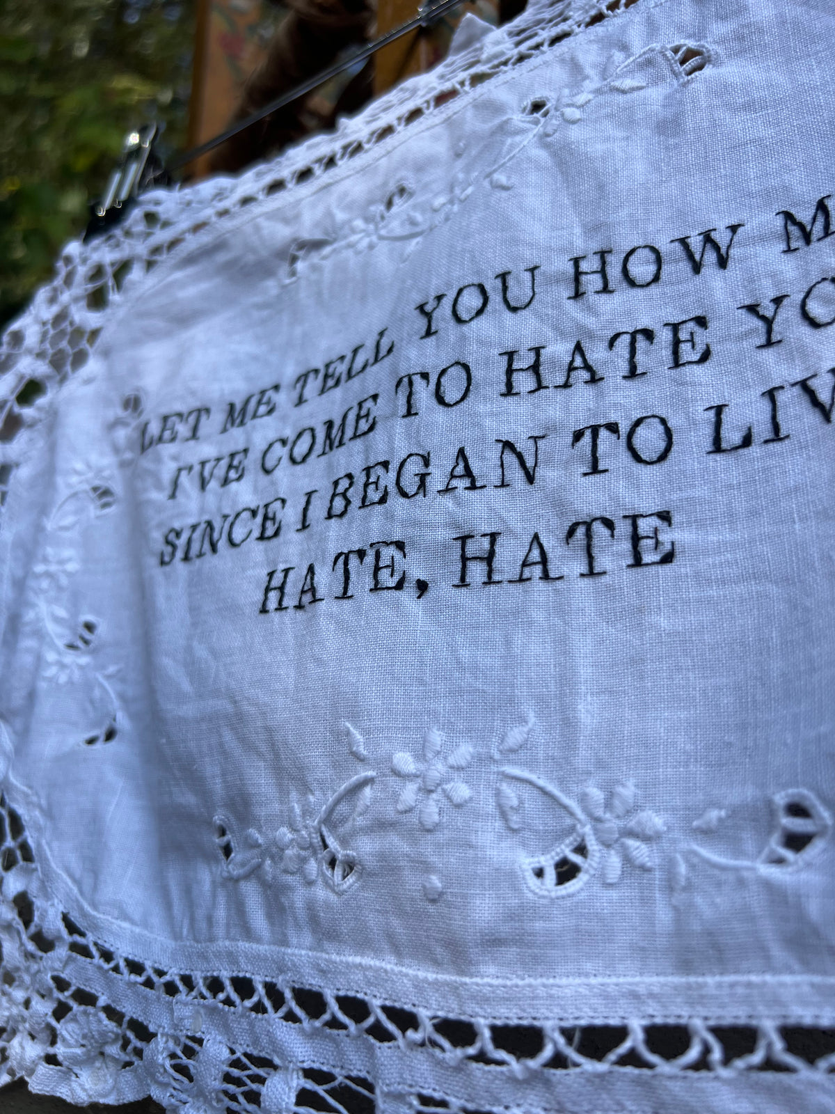 HATE, HATE - Hand Embroidered Alter Cloth / Vintage Lace