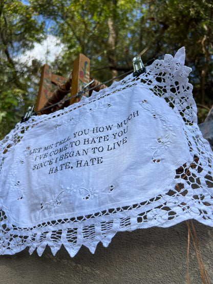 HATE, HATE - Hand Embroidered Alter Cloth / Vintage Lace