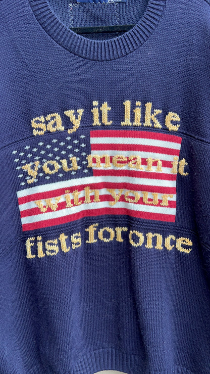 Say it Like You Mean it - Hand Embroidered Navy Sweater