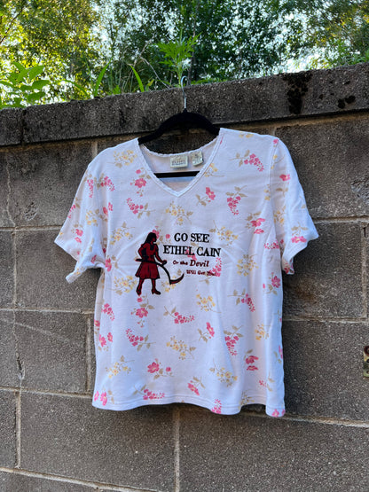 Go See Ethel Cain or the Devil Will Get You - Vintage Floral V-neck Shirt