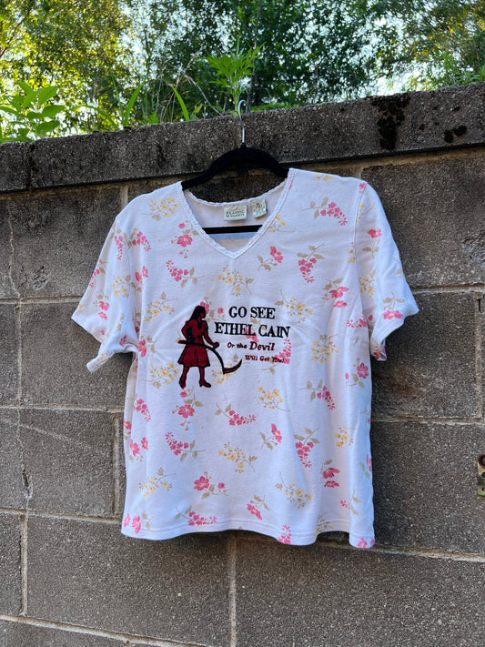 Go See Ethel Cain or the Devil Will Get You - Vintage Floral V-neck Shirt