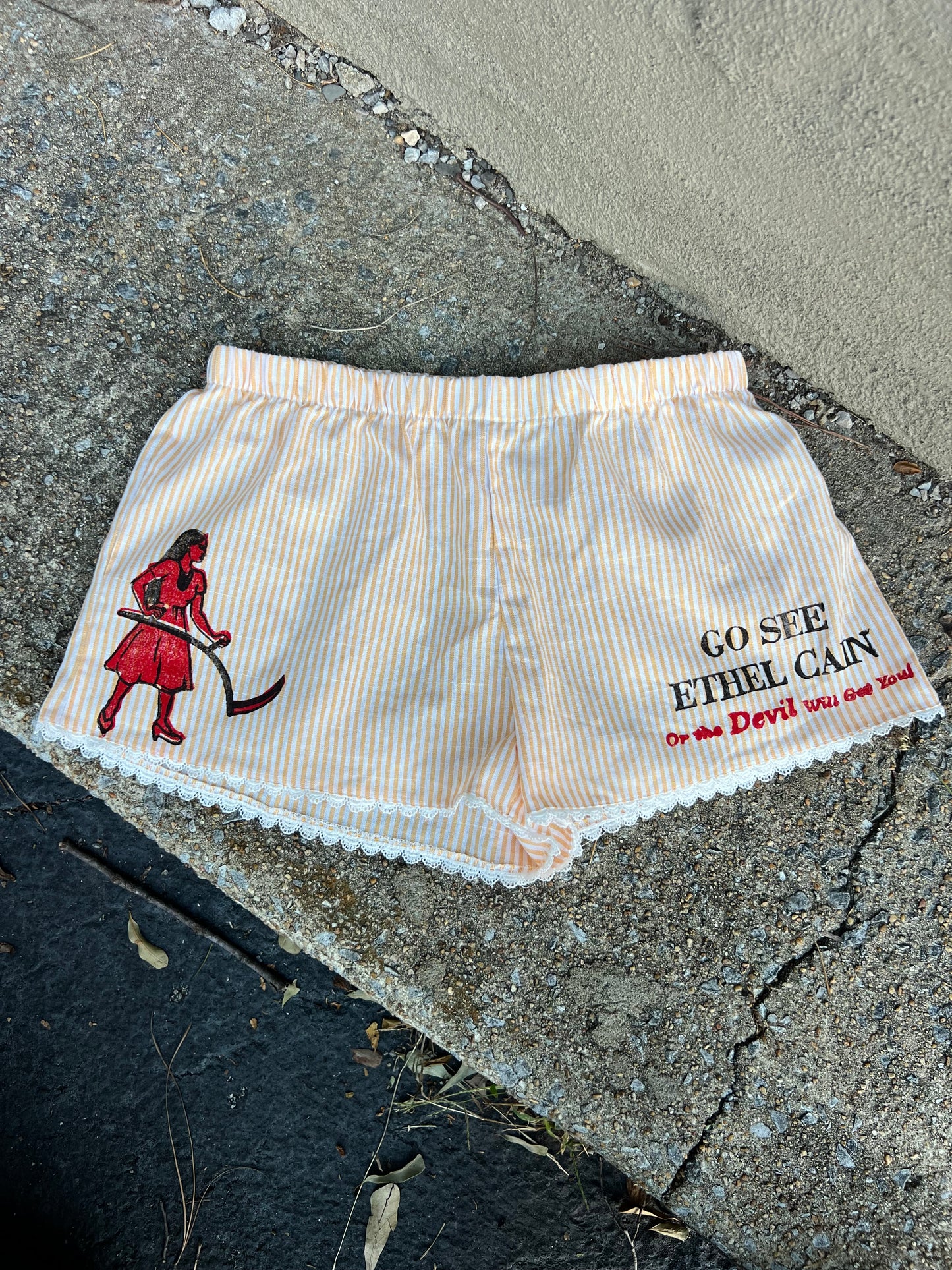 Go See Ethel Cain or the Devil Will Get You - Yellow & White Striped Shorts