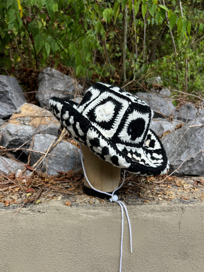 Crochet Cowboy Hat - Black & White