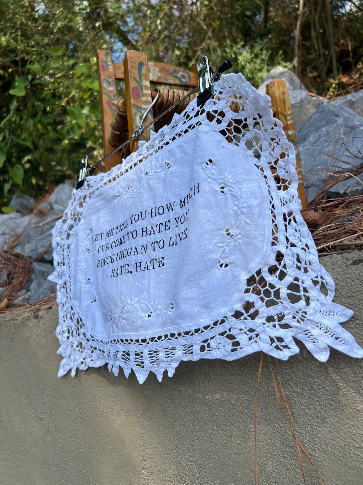 HATE, HATE - Hand Embroidered Alter Cloth / Vintage Lace