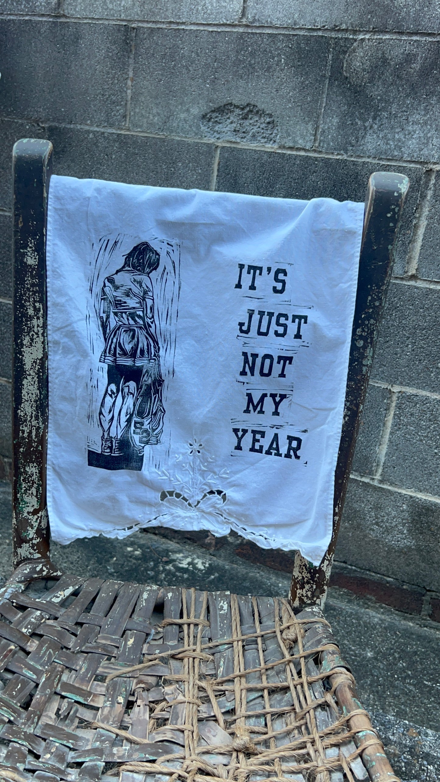 Not My Year - Alter Cloth / Vintage Handkerchief - no. 8