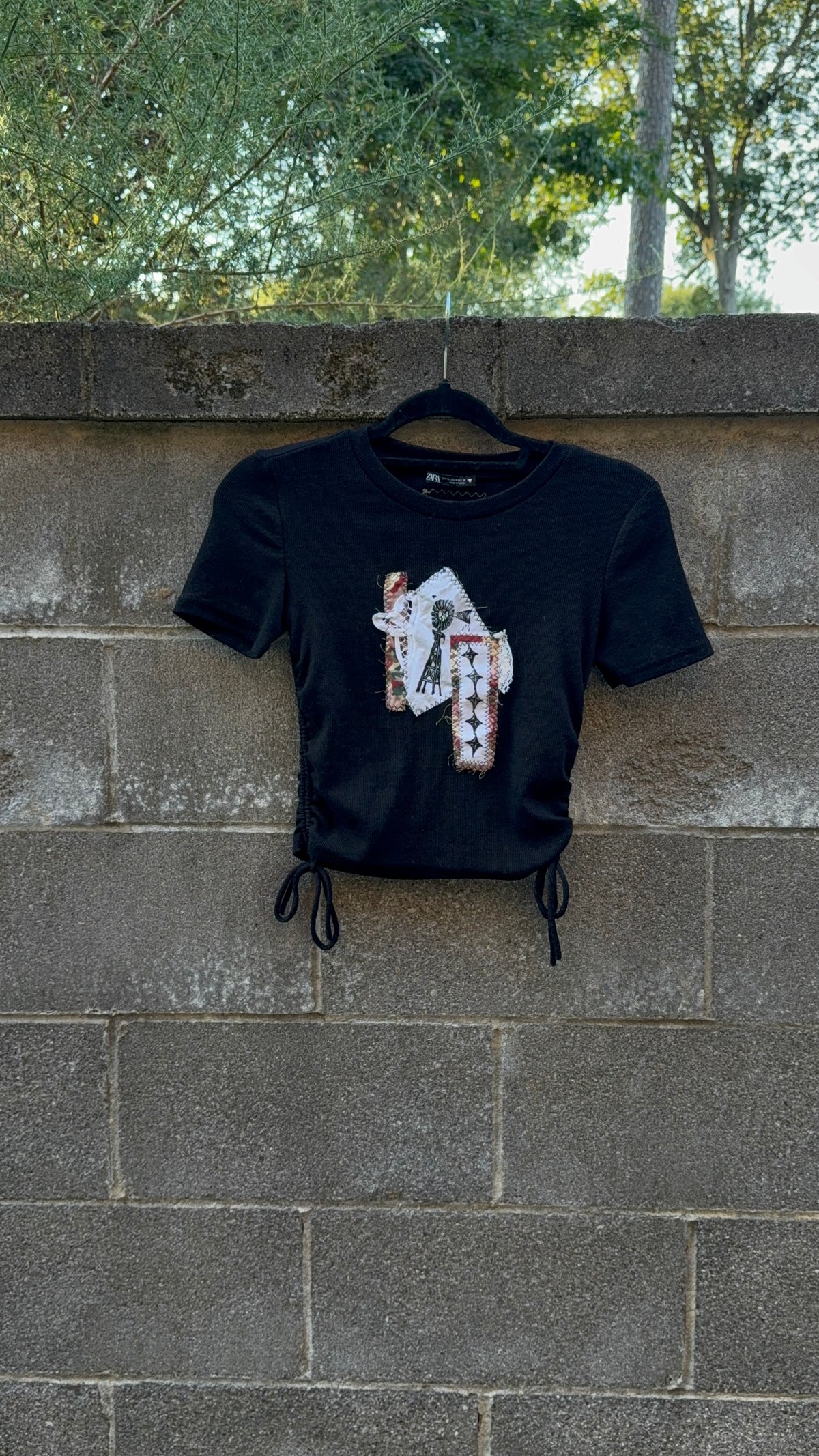 Windmill Patch with Lace - Black Baby Tee