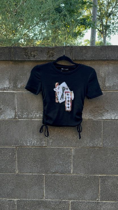 Windmill Patch with Lace - Black Baby Tee