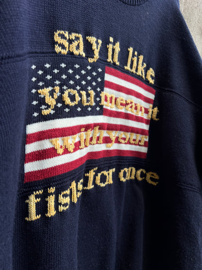 Say it Like You Mean it - Hand Embroidered Navy Sweater