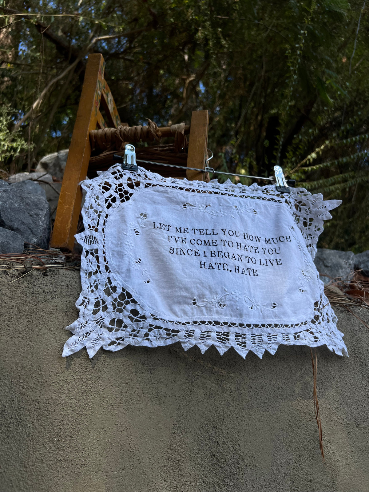 HATE, HATE - Hand Embroidered Alter Cloth / Vintage Lace