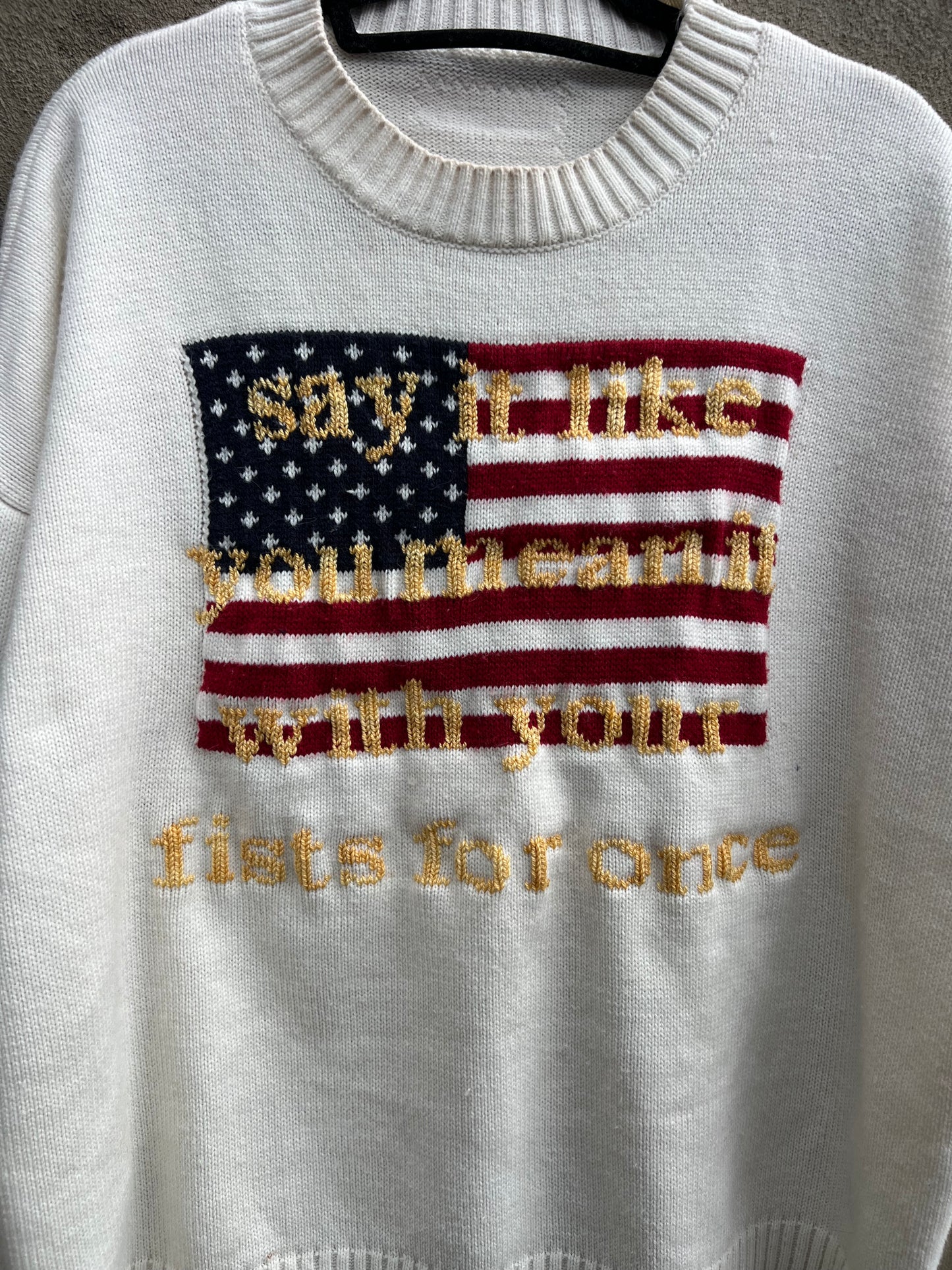 Say it Like You Mean it - Hand Embroidered White Sweater
