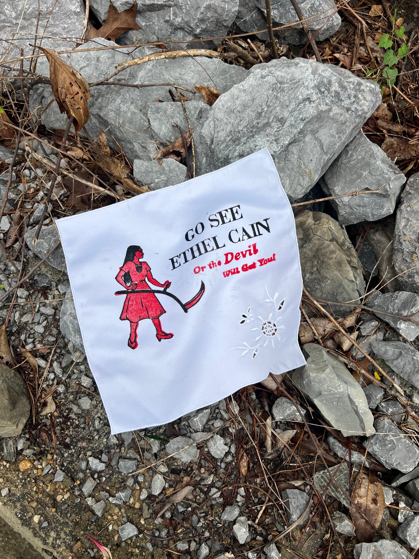 Go See Ethel Cain or the Devil Will Get You - White Vintage Handkerchief 1
