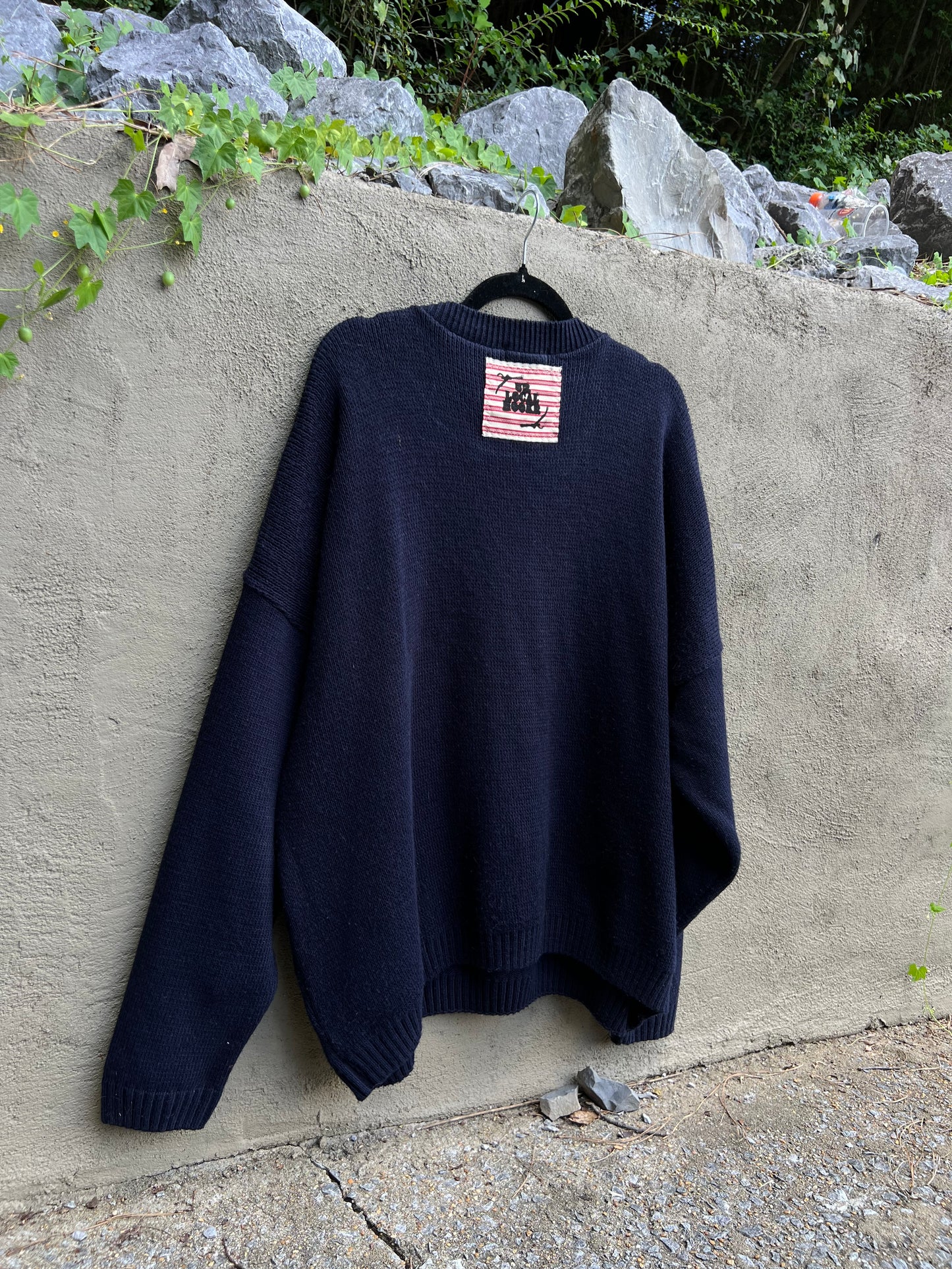 Say it Like You Mean it - Hand Embroidered Navy Sweater