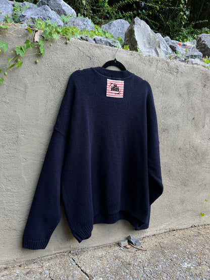 Say it Like You Mean it - Hand Embroidered Navy Sweater