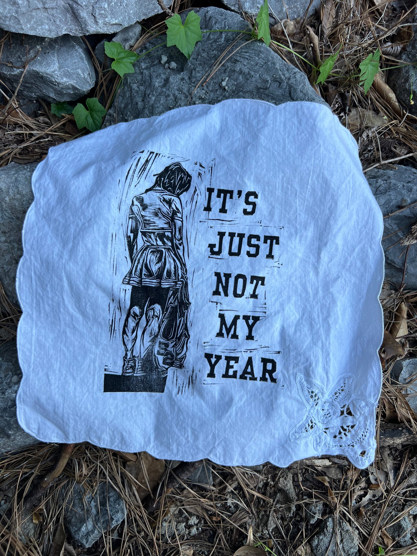 Not My Year - Alter Cloth / Vintage Handkerchief - no. 3