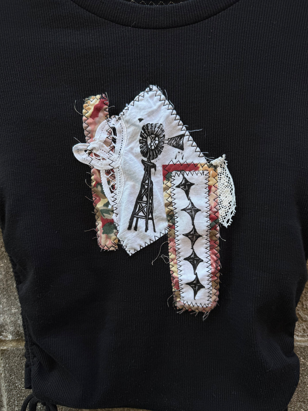 Windmill Patch with Lace - Black Baby Tee