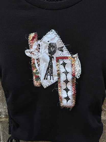 Windmill Patch with Lace - Black Baby Tee