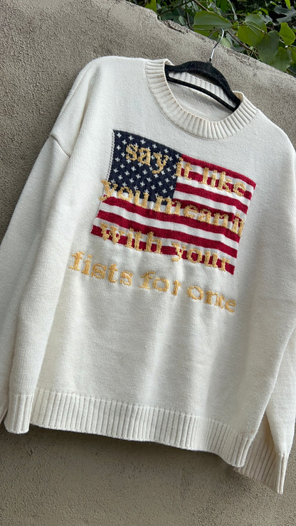 Say it Like You Mean it - Hand Embroidered White Sweater