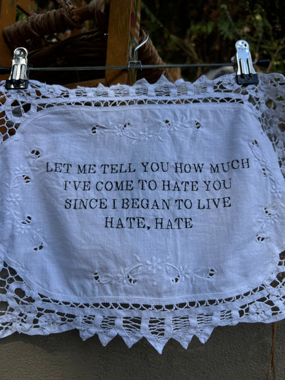 HATE, HATE - Hand Embroidered Alter Cloth / Vintage Lace