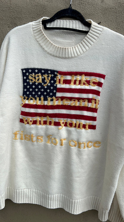 Say it Like You Mean it - Hand Embroidered White Sweater