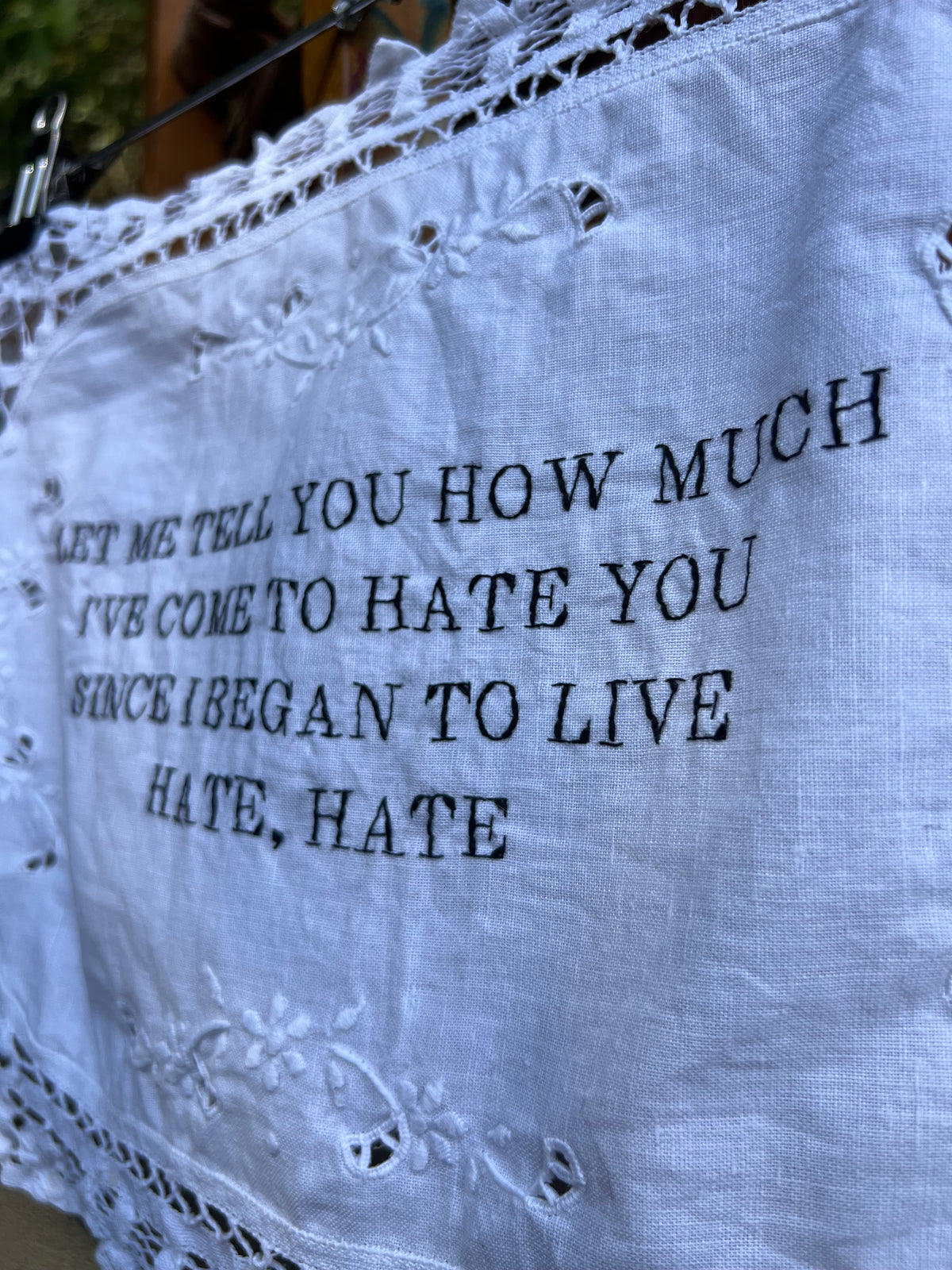 HATE, HATE - Hand Embroidered Alter Cloth / Vintage Lace