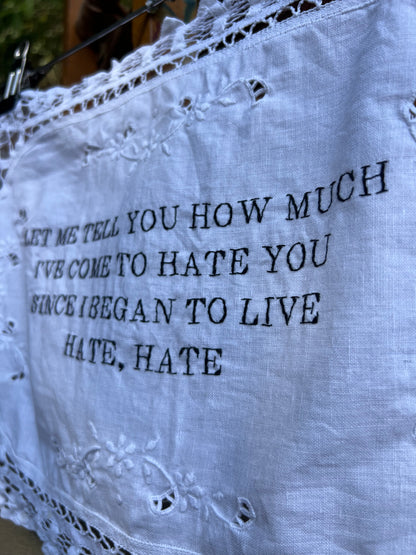 HATE, HATE - Hand Embroidered Alter Cloth / Vintage Lace