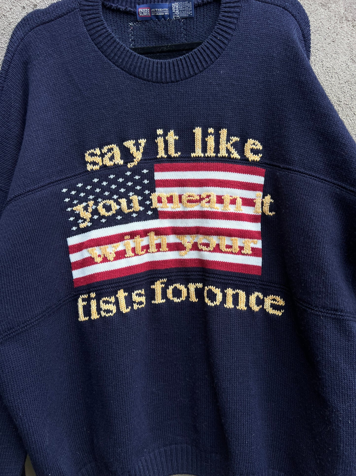 Say it Like You Mean it - Hand Embroidered Navy Sweater