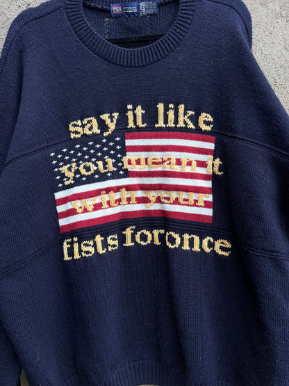 Say it Like You Mean it - Hand Embroidered Navy Sweater