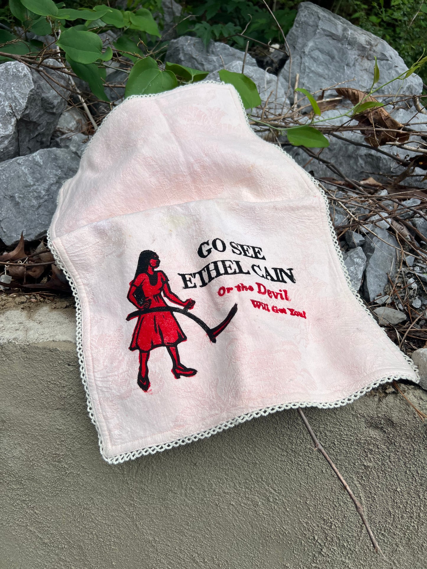 Go See Ethel Cain or the Devil Will Get You - Pink Vintage Hand Towel
