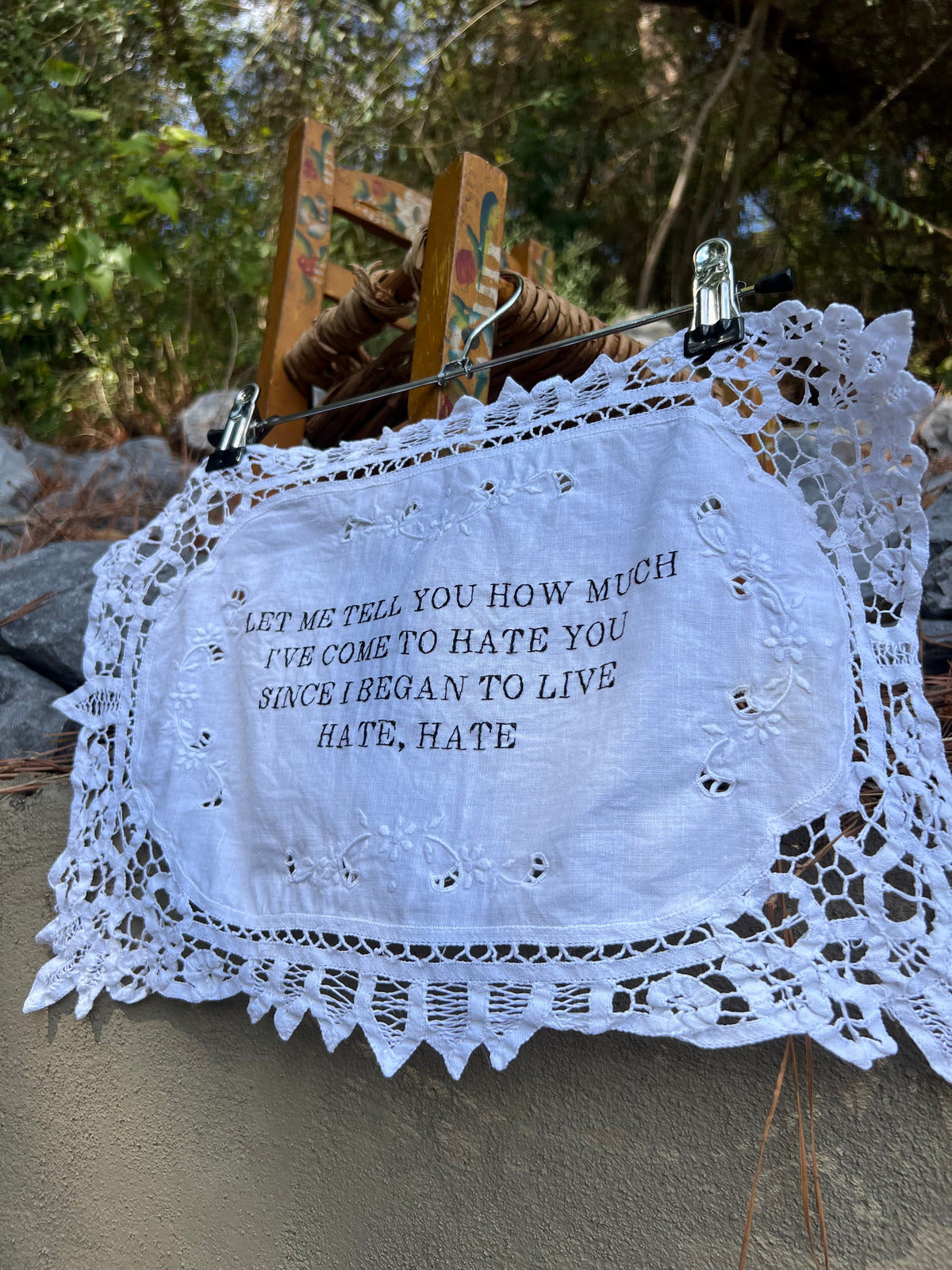 HATE, HATE - Hand Embroidered Alter Cloth / Vintage Lace
