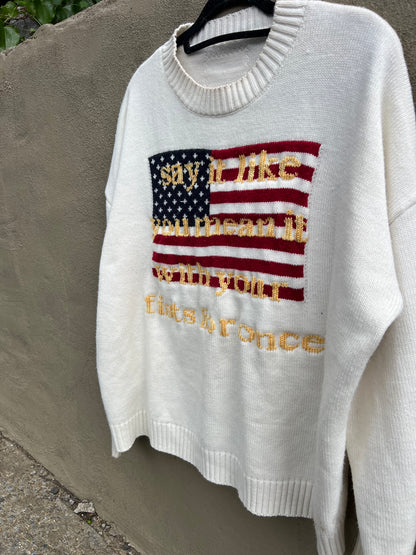 Say it Like You Mean it - Hand Embroidered White Sweater