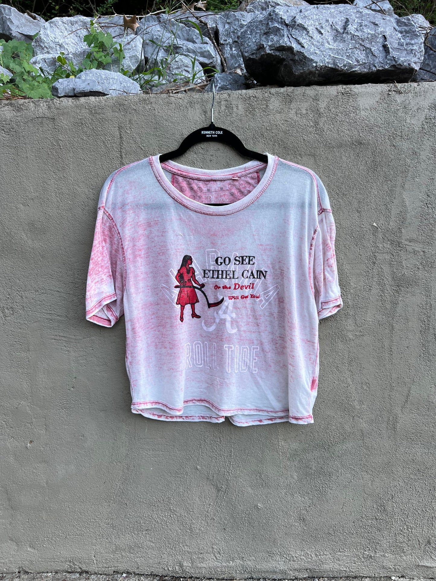 Go See Ethel Cain or the Devil Will Get You - AL Football Faded red semi-sheer T-shirt