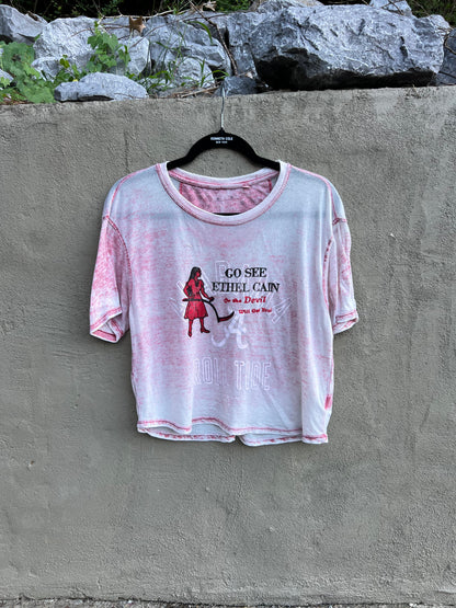 Go See Ethel Cain or the Devil Will Get You - AL Football Faded red semi-sheer T-shirt