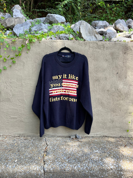 Say it Like You Mean it - Hand Embroidered Navy Sweater