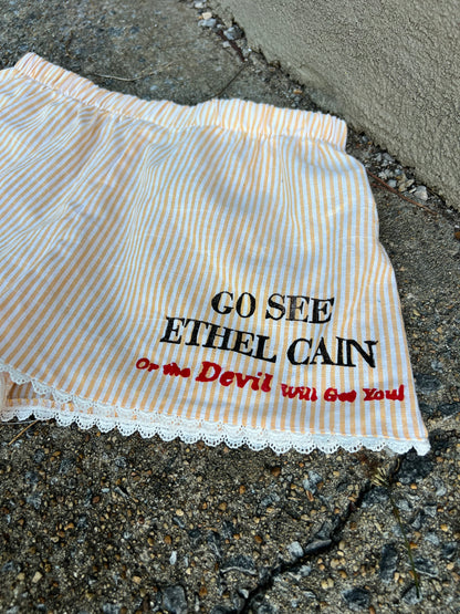 Go See Ethel Cain or the Devil Will Get You - Yellow & White Striped Shorts