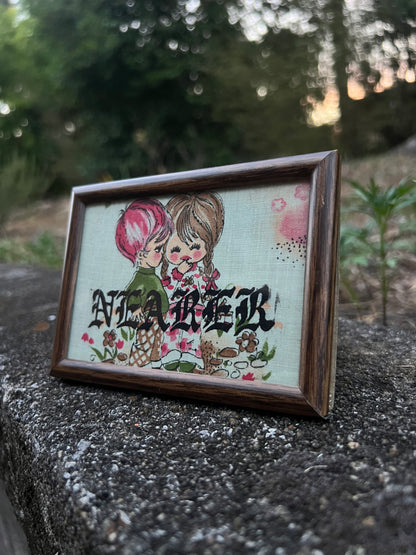 Nearer - Framed Print on Vintage Fabric