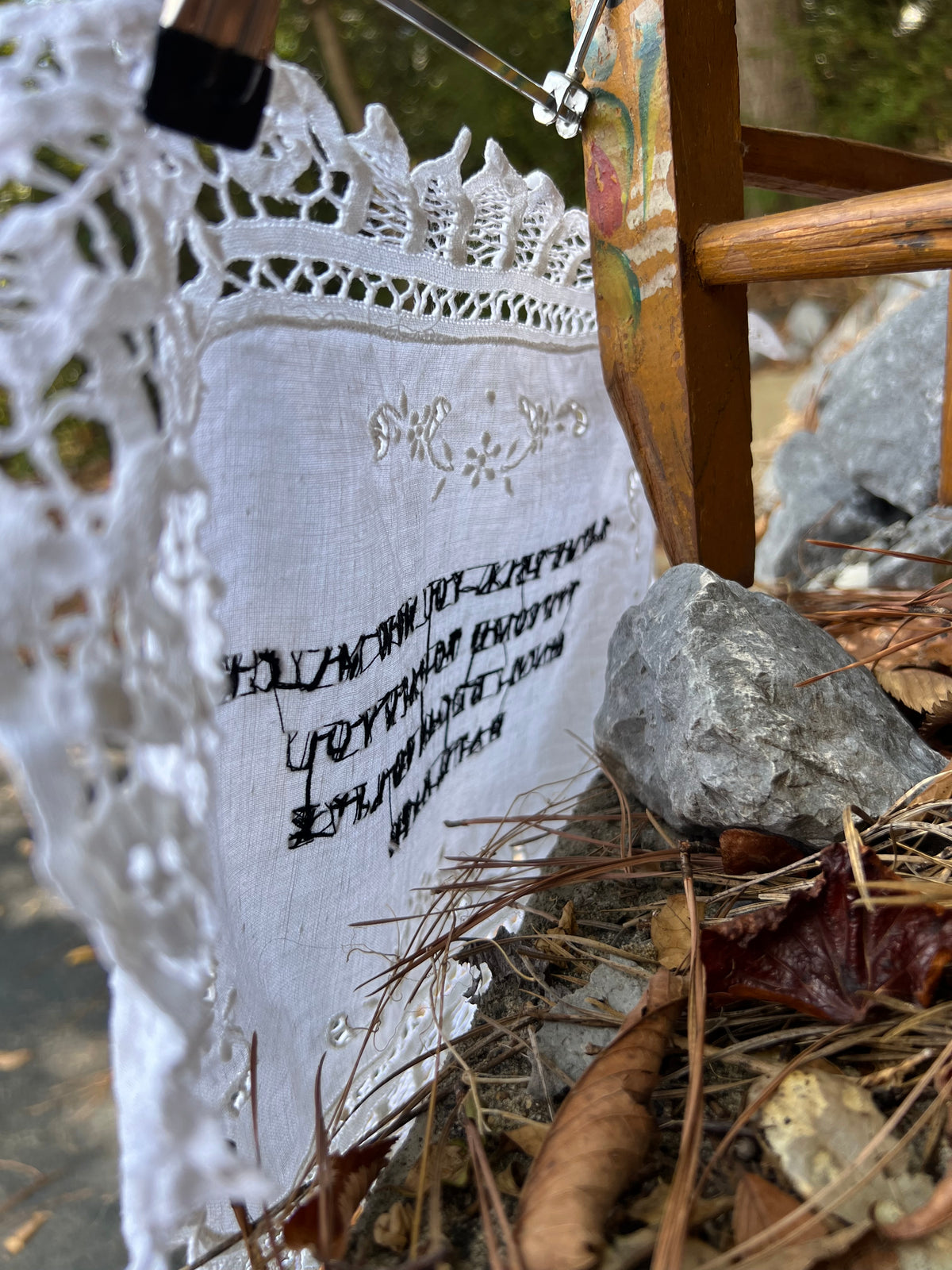 HATE, HATE - Hand Embroidered Alter Cloth / Vintage Lace