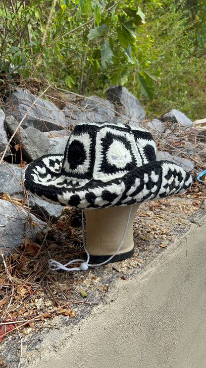 Crochet Cowboy Hat - Black & White