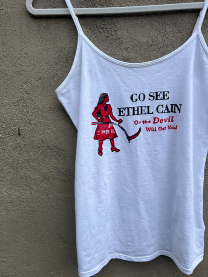 Go See Ethel Cain or the Devil Will Get You - White Spaghetti Strap Tank Top